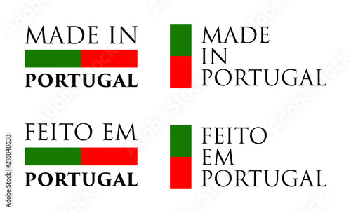 Simple Made in Portugal / Feito em (portuguese translation) label. Text with national colors arranged horizontal and vertical.