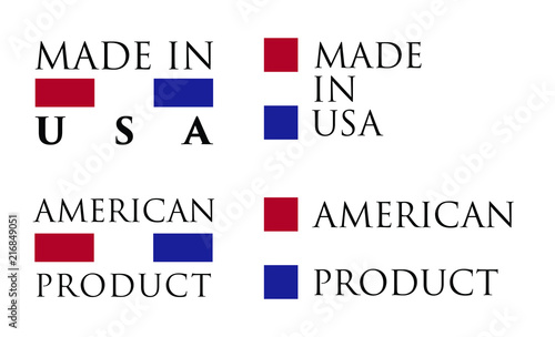 Simple Made in USA / American Product label. Text with national colors arranged horizontal and vertical.
