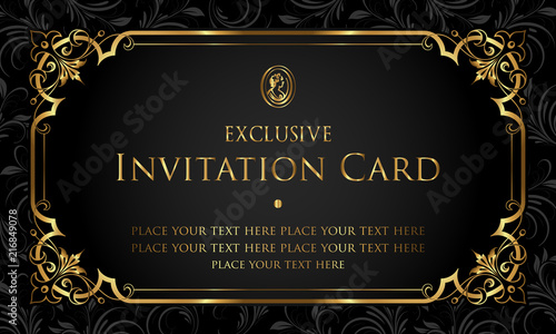 Exclusive black and gold invitation card in vintage style