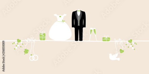 Banner Wedding Symbols Background Green/Beige