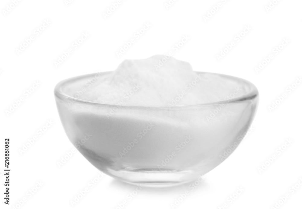 Bowl with baking soda on white background Bowl with baking soda on white background