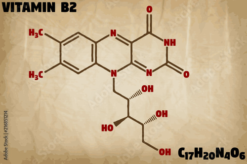 Detailed infographic illustration of the molecule of Vitamin B2.