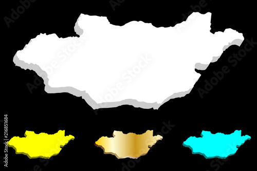 3D map of Mongolia - white, yellow, blue and gold - vector illustration