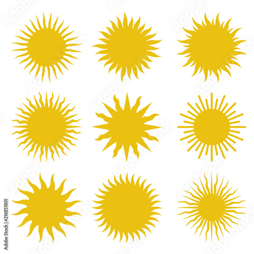 Rays, beams element. Sunburst, starburst shape on white. Radiating, radial, merging lines. Abstract circular geometric shape. Vector set collection.