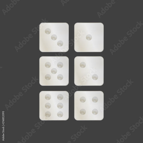 Icons of six game dice made of stone. Vector illustration on a gray background