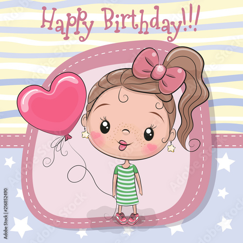 Greeting card girl with balloon
