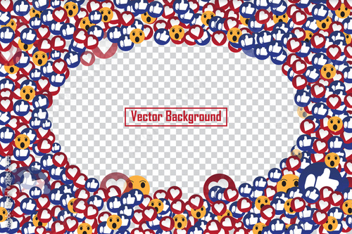Social nets blue thumb up like and red heart floating web buttons isolated on transparent background. Like and heart icons for live stream video chat likes falling background vector design template