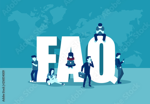Frequently asked questions concept. Vector of people standing near letters and using digital devices