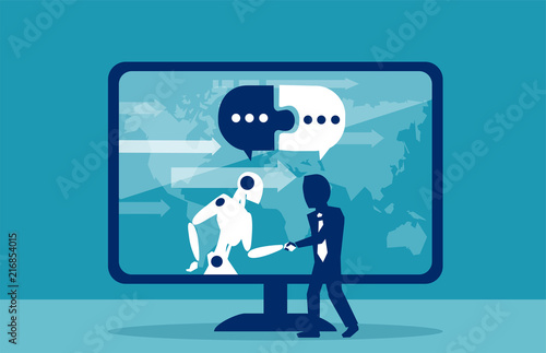 Human businessman cooperation with robot concept