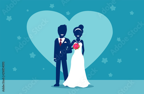 Vector of happy married couple in wedding day