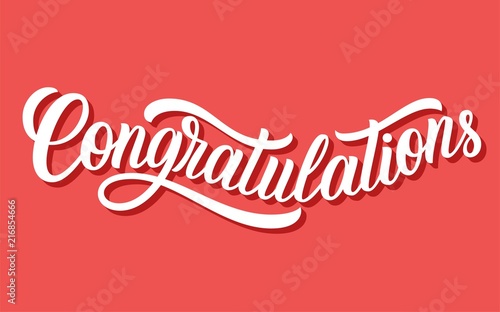 Congratulations hand lettering with 3d shadow, custom calligraphy isolated on retro red background. Vector illustration.