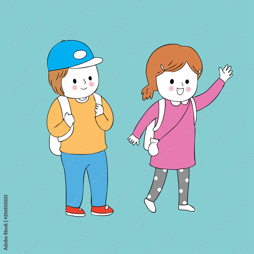 Cartoon cute students walking to school vector. Cartoon cute students walking to school vector.