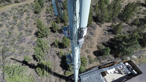 Close up of cell tower via Drone photo