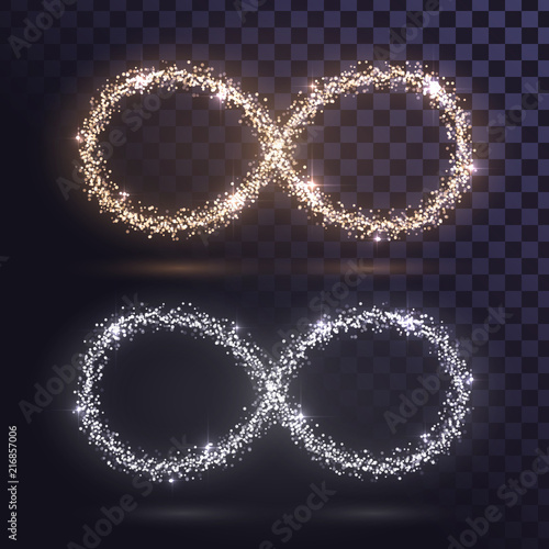 Glittering infinity signs in gold and silver dust