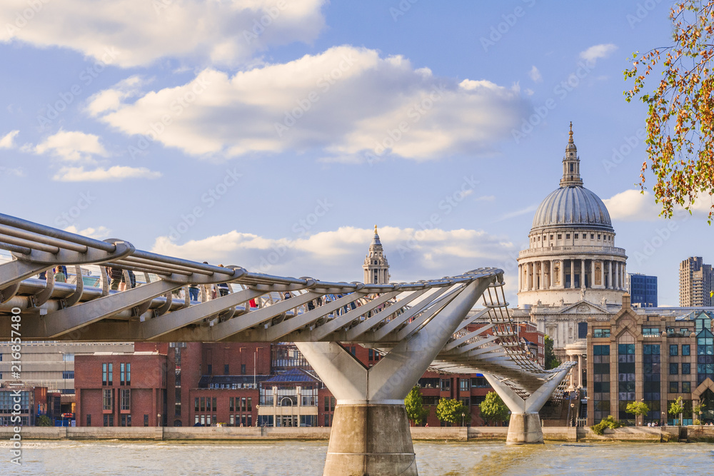 Fototapeta premium The millennium bridge with the St Paul Chatedral on the background
