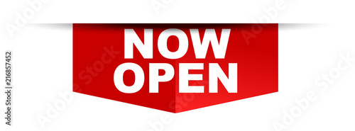 red vector banner now open