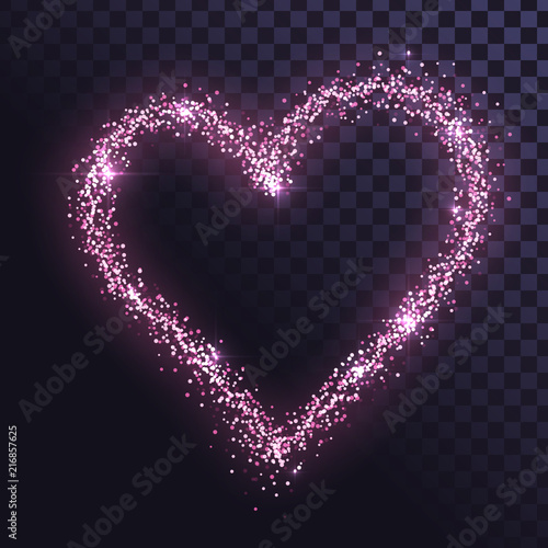 Heart signs of pink sparkles on a transparent background