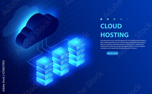 Cloud computing, storage, hosting, services, network management, data synchronization vector concept.