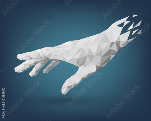 Polygonal white human hand, origami