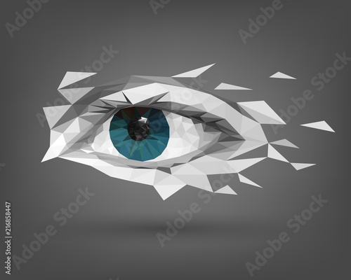Low polygonal human eye, vision, blue pupil, creative look