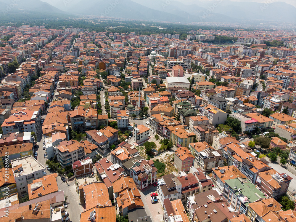 Aerial Drone View of City with Apartments / Denizli Province in Turkey