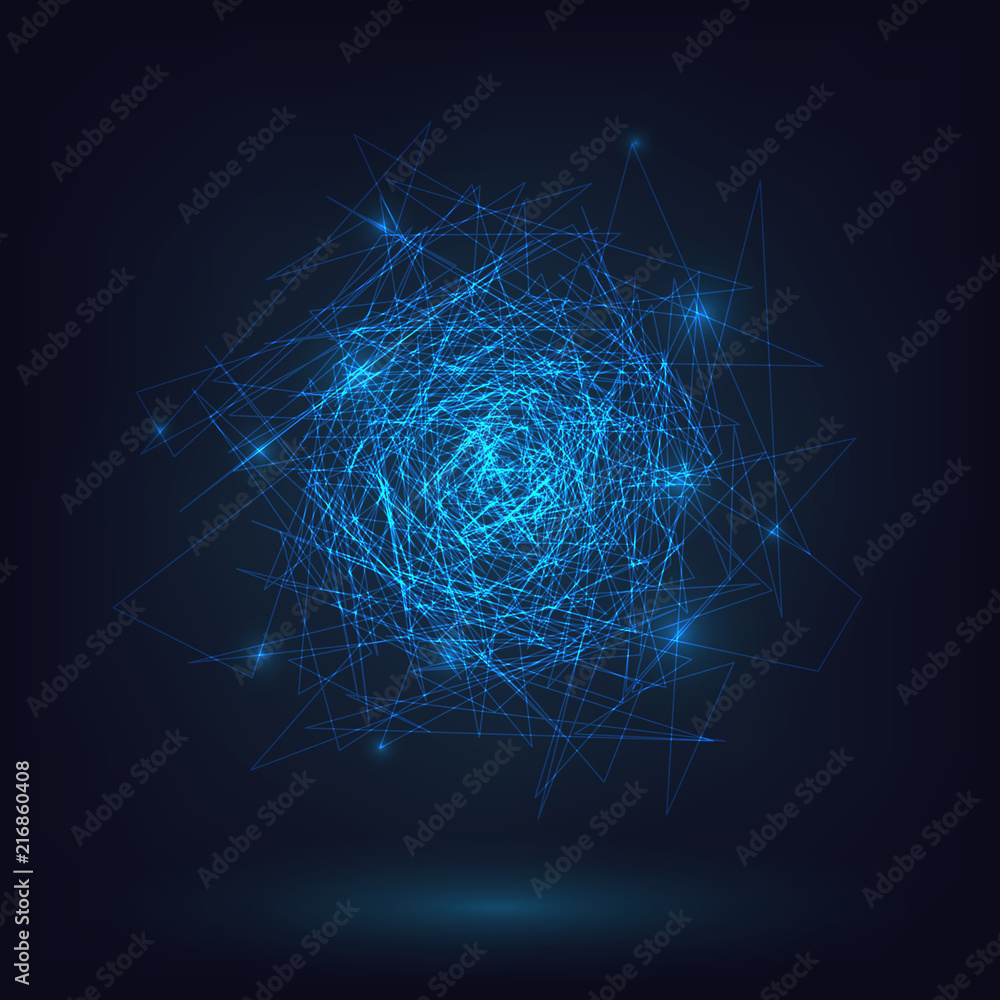 Glowing bundle of threads, abstract element, electricity, connection, web, technology, atom