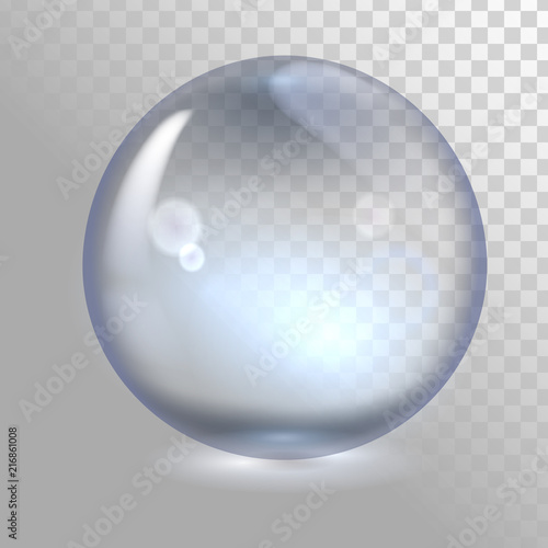Transparent glass sphere, bubble or drop of water, crystal ball