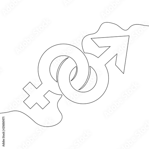 Continuous one line drawn gender symbols vector