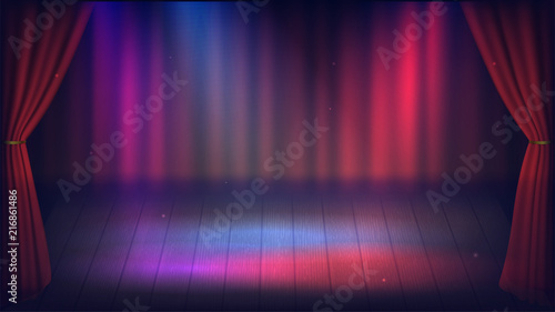 The stage of the theater is lit by soffits, show and performance