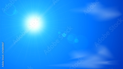 Background with blue clear sky, sun