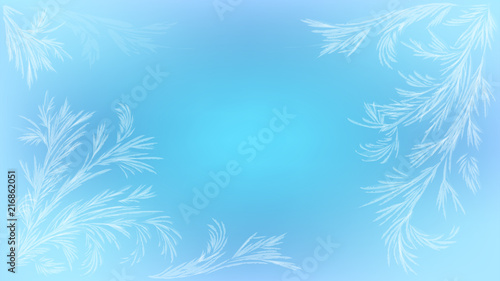 Blue background with frosty patterns  iced window