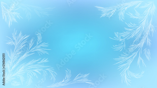 Blue background with frosty patterns, iced window