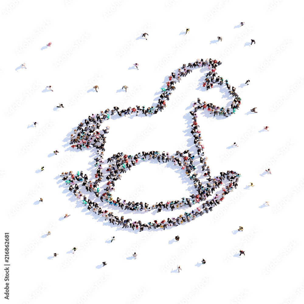 A lot of people form toy horse, icon . 3d rendering. A lot of people form toy horse, icon . 3d rendering.