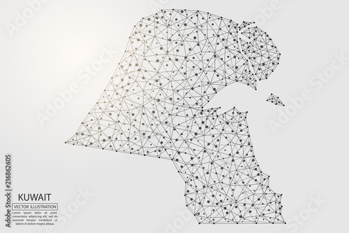 A map of Kuwait consisting of 3D triangles, lines, points, and connections. Vector illustration of the EPS 10.