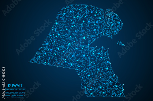 A map of Kuwait consisting of 3D triangles, lines, points, and connections. Vector illustration of the EPS 10. photo