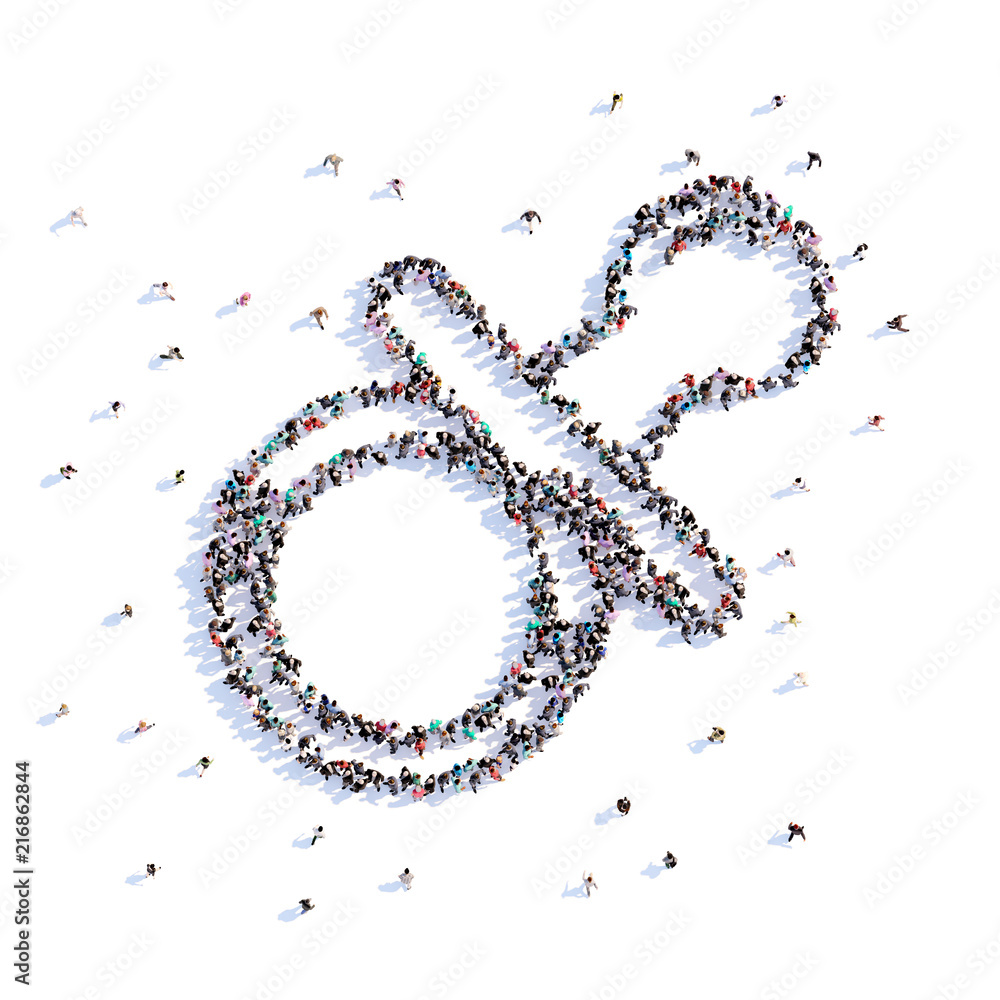 A lot of people form pacifier, icon . 3d rendering. A lot of people form pacifier, icon . 3d rendering.