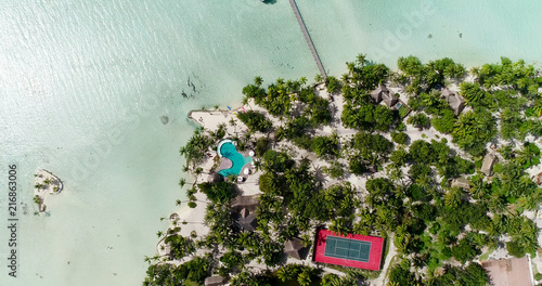 hotel resort at pacific islands, french polynesia in aerial view