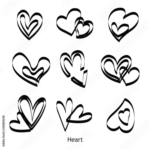 Strip design Heart shape with black lines on a white background.