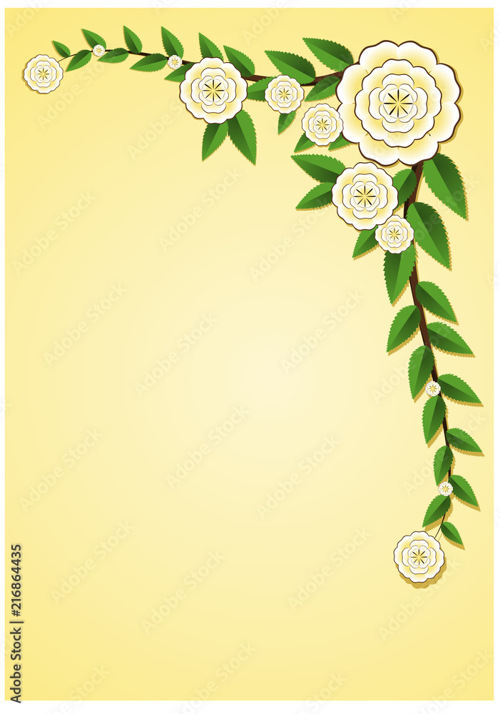 Golden White texture Blossom Flowers with green leaf on golden background  decorated frame with vine border background texture with space vector  illustration on A4 size letter template wrapping paper Stock Vector |