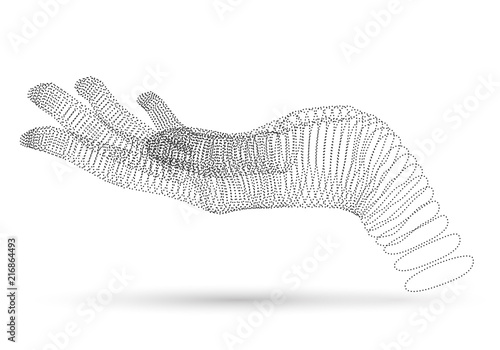 A wire of dots hand, holding or demonstrating something hand