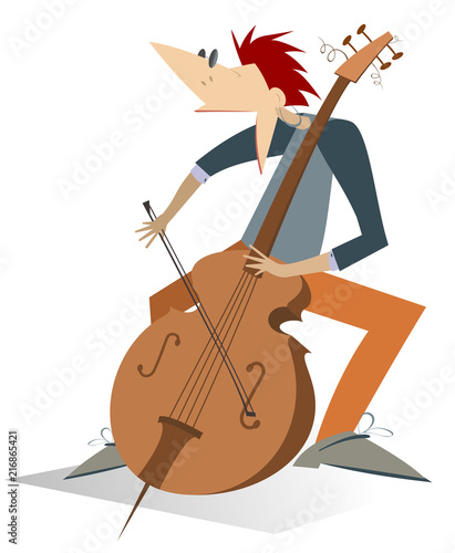 Smiling cellist isolated on white illustration