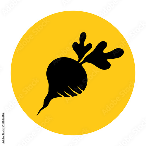 Beet or radish icon. Icon from the set. Black silhouette on bright yellow background. Vector illustration