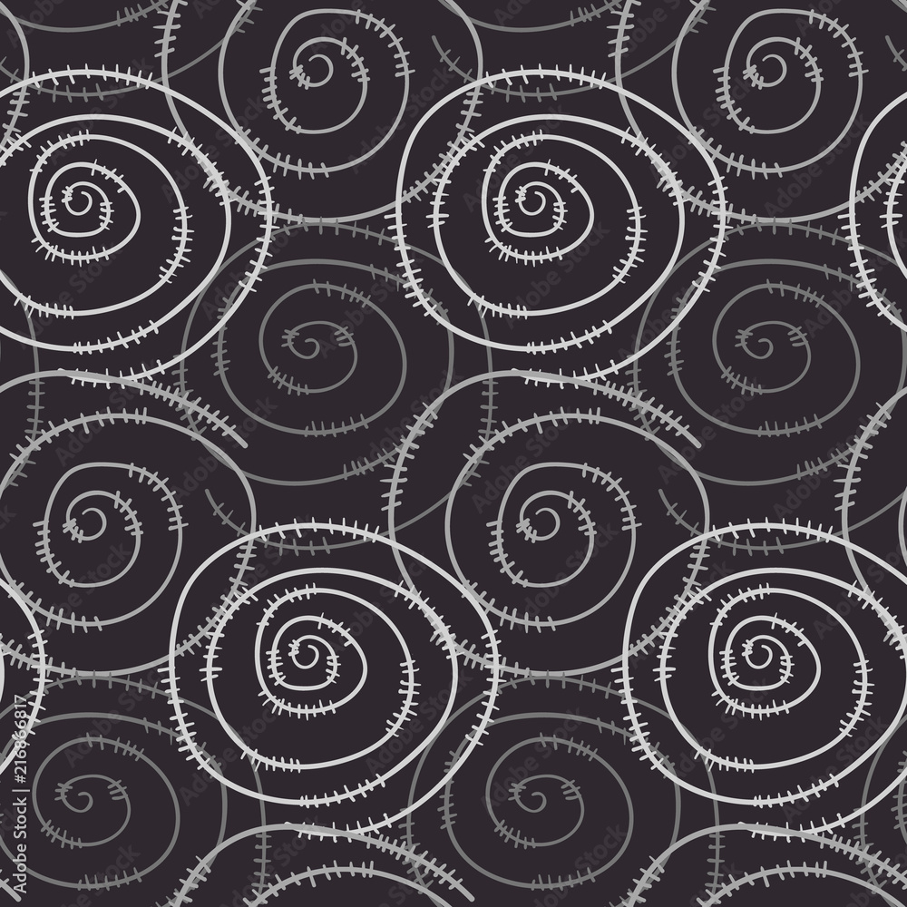 Monochrome seamless pattern with hand drawn round swirl spirals. Abstract contrast texture with spiral barbed wire for background, textile, wrapping paper, cover, surface, wallpaper Monochrome seamless pattern with hand drawn round swirl spirals. Abstract contrast texture with spiral barbed wire for background, textile, wrapping paper, cover, surface, wallpaper