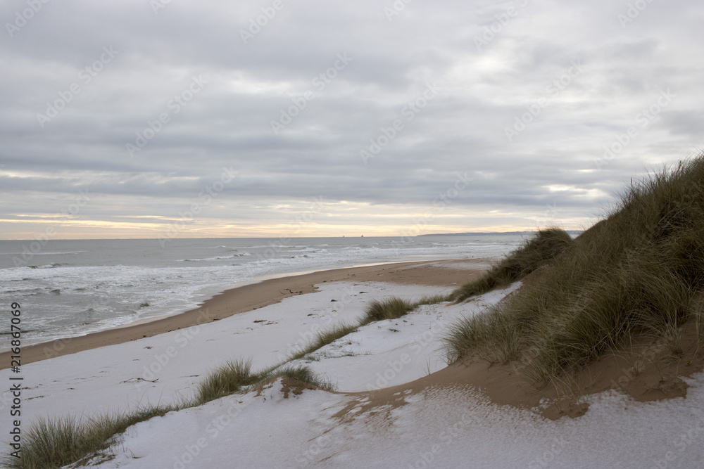 View of Snow Covered Beach in the Evening View of Snow Covered Beach in the Evening