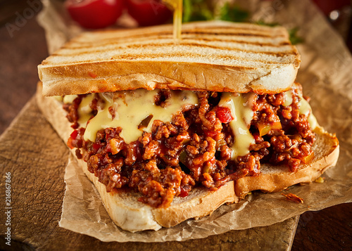 Konstfotografi Close up view of sloppy joe tasty sandwich