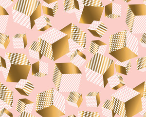 Canvas schilderij Glamour stijl patronen Gouden en roze kubussen chaos  © galyna_p