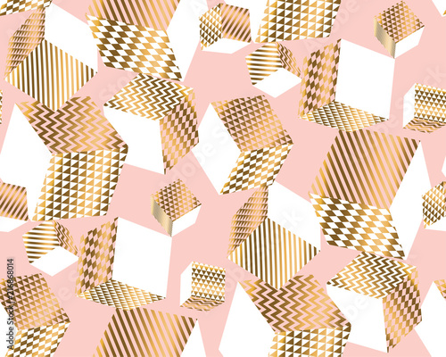 Gold and pale rose cubes in...