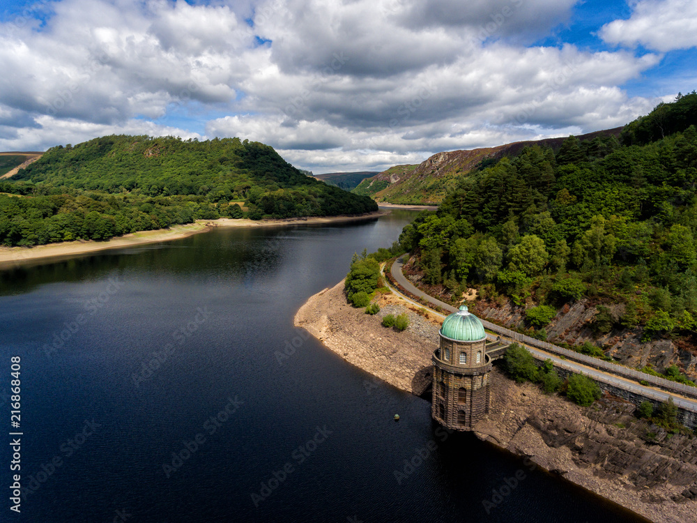 Elan valley reservoirs in a dry and very hot summer time in the welsh countryside Elan valley reservoirs in a dry and very hot summer time in the welsh countryside