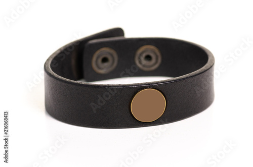 Leather brown bracelet on white background isolation