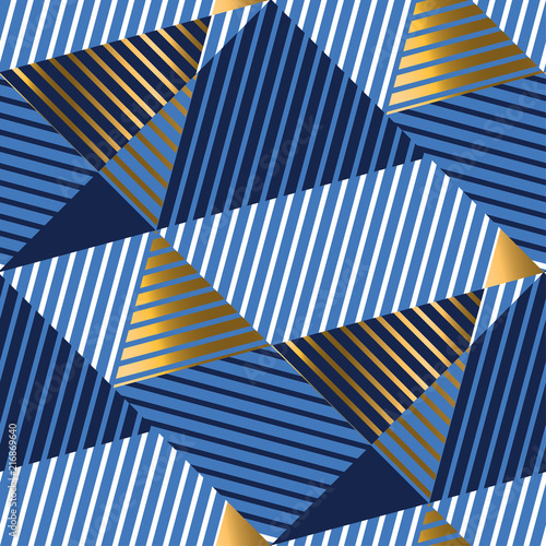 Striped gold and blue luxury seamless pattern